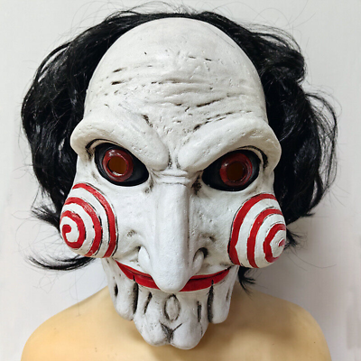 #ad Billy Jigsaw Saw Movie Mask Puppet Costume Halloween Scary Game Latex White Mask $27.97