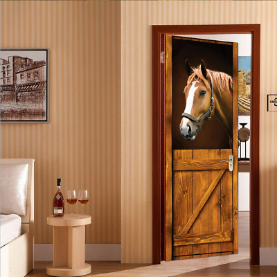 #ad 3D Self Adhesive Vintage Stable Horse Door Sticker Wall Decor Mural Wallpaper $23.99