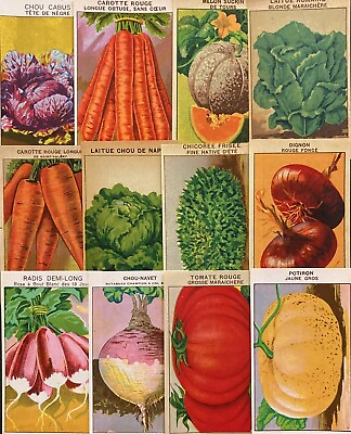 #ad Vintage Lot of 12 French Vegetable Seed Packet Labels Frame for Home Decor S 1 $11.00