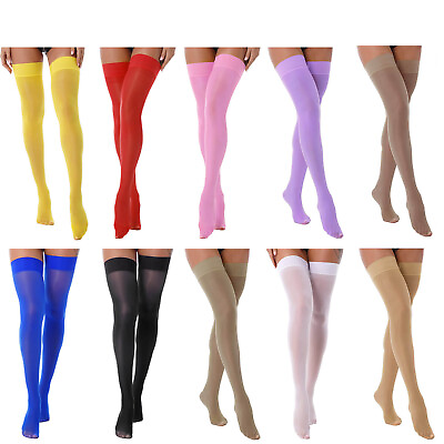 #ad Women Sheer Thigh High Stockings Hold Up Stockings Over Knee Pantyhose Socks $8.36