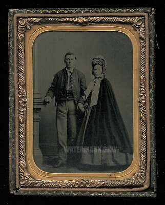 #ad 1 4 Tintype Civil War Soldier Wearing Corps Badge? amp; Wife 1860s Photo $611.90