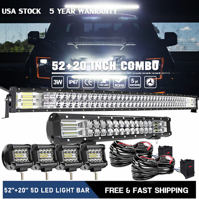 52quot; LED Light Bar Curved 22#x27;#x27; Lamp 4x Pods For Chevy Silverado GMC Sierra 52quot; $132.97