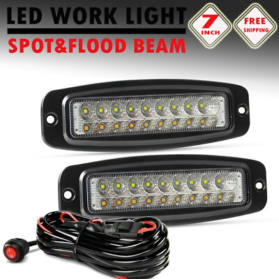 #ad 2PC 7quot;Inch Flush Mount LED Pods Work Light Bar Spot Flood Driving Offroad Wiring $29.99