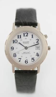 #ad Sharp Opti Light Watch Men Date 24h Stainless Silver Water Res White Batt Quartz $24.58