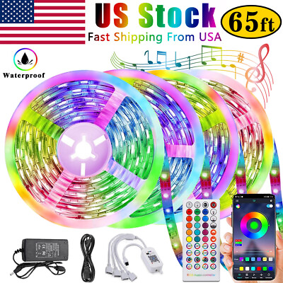 65Ft LED Strip Lights 5050 Music Sync Bluetooth Remote Room Light Waterproof Kit $47.49