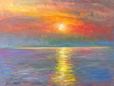 #ad Nino Pippa Original Oil Painting Spectacular Florida Key Largo Sunset 14quot; X 18quot; $1800.00