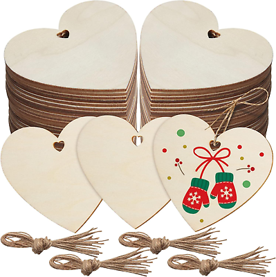 #ad 60 Pcs Large Wooden Hearts with Holes 3.15quot; Wood Heart Ornaments Wooden Heart Cu $17.49