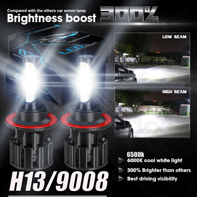 #ad 2x H13 9008 6500k LED Headlight Bulb Hi Lo Beam 50W for Jeep Wrangler 2007 2021 $23.99