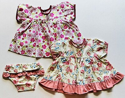 #ad LOT 2 Baby Girls Floral Dress w Panty NEWBORN 0 6 MONTHS HANDMADE IN USA COTTON $15.03