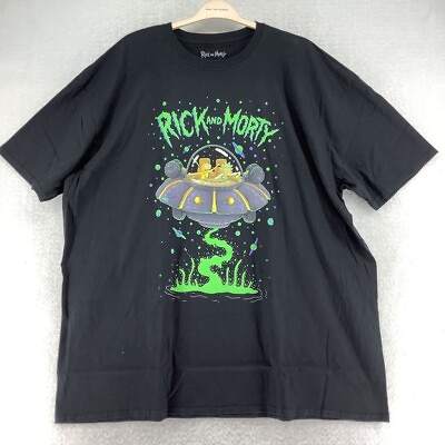 #ad Rick And Morty License Mens Graphic T Shirt Black Spaceship Crew Neck Cotton 4XL $21.99