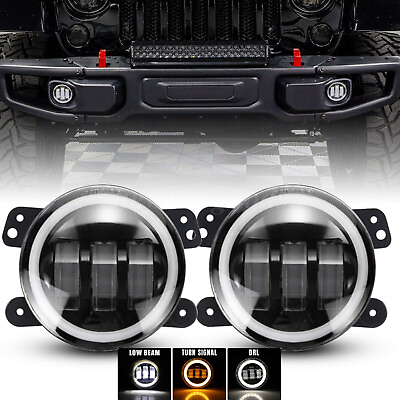 #ad Pair 4quot; Inch Round LED Fog Lights Halo Driving Lamps for Jeep Wrangler JK TJ LJ $42.49