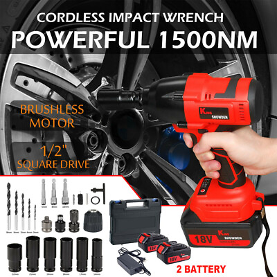 #ad 1500Nm Cordless Electric Impact Wrench 1 2#x27;#x27; High Power Driver 2 Li ion Battery $98.45