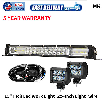 15quot; Inch Led Work Light Bar Offroad Combo TruckWiring For Jeep UTE 4WD ATV UTV $35.79