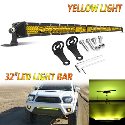 #ad 32quot; inch Amber Led Light bar Spot Flood Work Driving Fog Pods Off road 4WD 30quot; $39.99