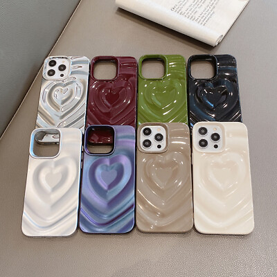 #ad Solid Color 3D Love Heart Pattern Case For iPhone 14 Pro Max 14 13 12 11 $7.69