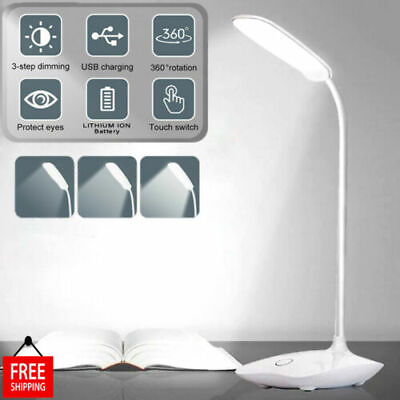 Dimmable LED Desk Light Touch Sensor Table Bedside Reading Lamp USB Rechargeable $9.99
