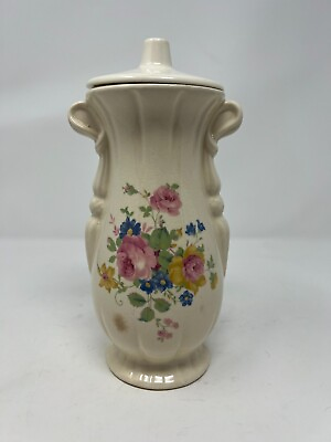#ad Vintage 9quot; Tall Floral Urn Flower Vase w Lid some crazing $12.99