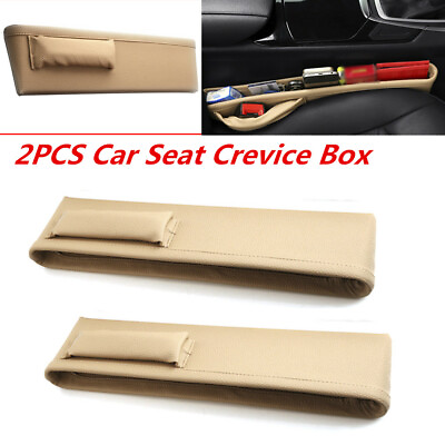 #ad 2PCS Leather Car Seat Crevice Box Storage Tidy Console Both Side Organizer Beige $52.99