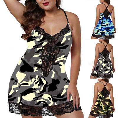 #ad Plus Size Women Lace Camo Sexy Nightdress Lingerie Babydoll Sleepwear Nightie US $14.29