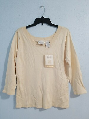 #ad NWT Kathie Lee Women#x27;s Sweater 3 4 Sleeve Scoop Neck Light Yellow. Size Large $13.43