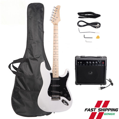 #ad Hot Sell Electric Guitar Kit 6 String ST Stylish Black Pickguard BasswoodWhite $119.39