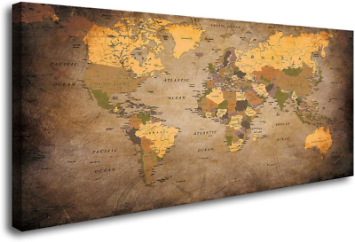 #ad 1 Piece Vintage World Map Canvas Wall Art Ready to Hang Home Office Decor P $225.22