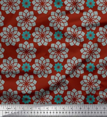#ad Soimoi Red Cotton Poplin Fabric Artistic Flower Mandala Print Sewing BPY AU $14.99