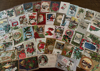 #ad Huge Lot of 62 Antique Christmas Xmas Postcards 3 Santa#x27;s in sleeves h842 $89.00