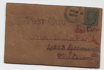 #ad c1910 Philadelphia PA Germantown Sta. leather postcard G.45 $4.50