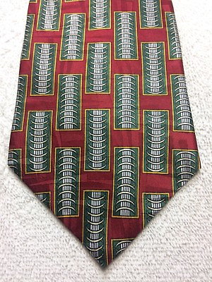 #ad SPENCER AND LOWE MENS TIE BURGUNDY WITH GREEN YELLOW AND WHITE 4 X 58 NWOT $16.68
