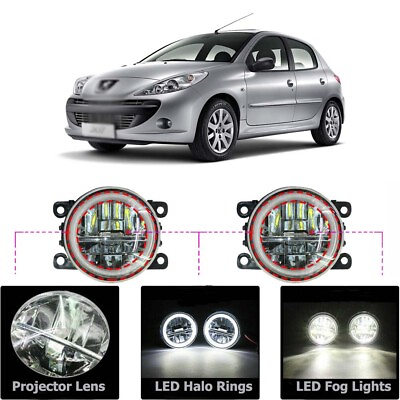 #ad LED Fog Light Kit Angel Eye Rings DRL Daytime Running Lamp Fit For Peugeot 207 $57.41