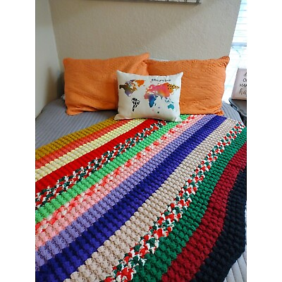 #ad Blanket Crochet Afghan Vintage Handmade Throw Granny Square Hand White 40x96 $64.99