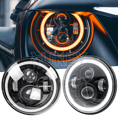 2X 7quot; INCH Round LED Headlights Halo Angle Eye For Jeep Wrangler JK LJ TJ CJ USA $39.99