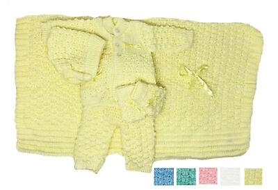 #ad Crochet Baby Blanket Hat Newborn Outfits Knit Layette Set Bootie Pant Sweater $24.99