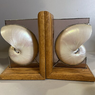 #ad 2 Stained Glass Book Ends Nautilus Beach Tropical Seashell Book Ends $150.00