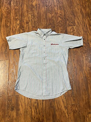 Vintage Budweiser Employee Work Shirt Made In USA Button Up Size L $24.99