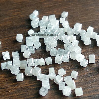 #ad 15 Pcs Natural Loose Diamond Gray Color Polished Cube Drilled Diamond Beads $67.99