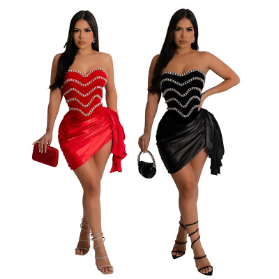 #ad Sexy New Women Sleeveless Wrap Bodycon Solid Paillette Irregular Club Dress $27.74
