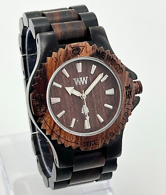 #ad Unisex WEWOOD All Wood Ebony Dark Natural Wooden Watch Quartz Running 44mm $24.49