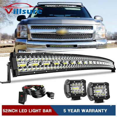 Curved 52inch LED Light Bar 300W Combo2x 4quot; Pods SUV 4X4 Boat Harness Offroad $88.58