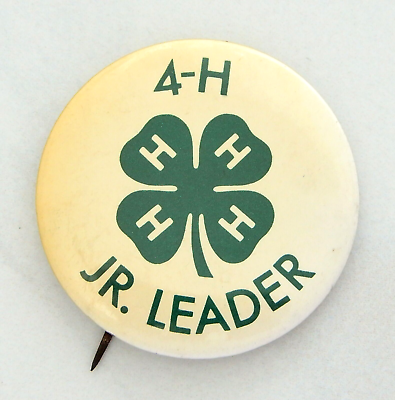 #ad 4H Jr Leader Pin Pinback Vintage 4 H Clover Button Farm Fair Animal Green $15.00