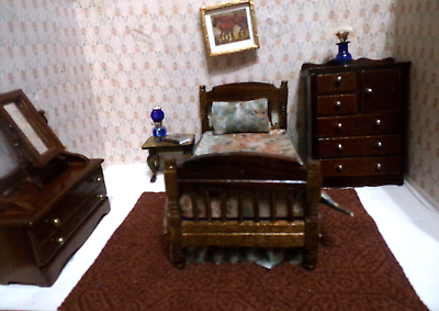 #ad Dollhouse Miniature Bedroom COMPLETE $26.99