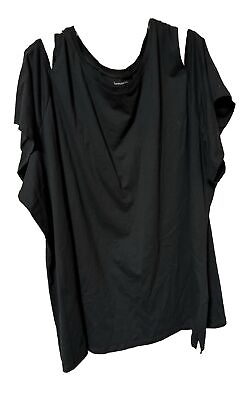 #ad Woman Within Plus Size 5X Top 38W 40W Black T shirt With Cold Shoulder Sleeve $20.00