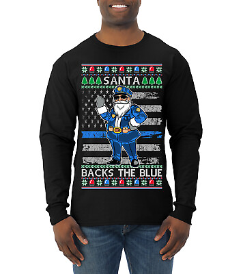 #ad Santa Backs The Blue Pro Police Law Enforcement Santa Claus Mens Long Sleeve $24.99