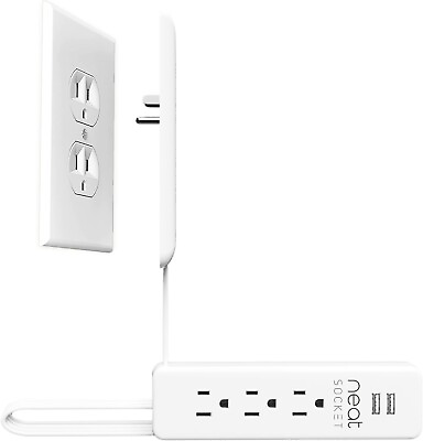 #ad Neat Socket 8 Foot Extension Cord 3 Outlet Universal Size Flat Plug Power Strip $33.95