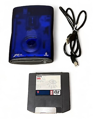 #ad Iomega Zip 100 External Drive 100MB PC USB Powered Cable Z100USBS Zip Floppy $115.00