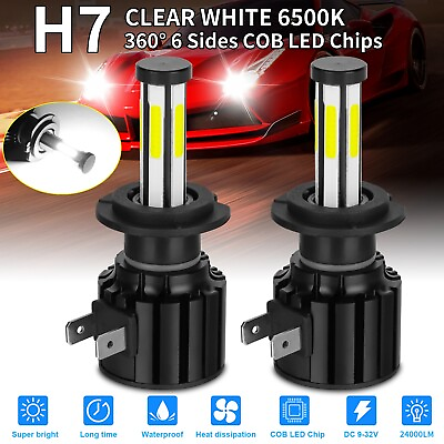 #ad 2x 360° 6 Sides H7 LED Headlight Bulb Kit High Low Beam Super Bright 6500K White $13.48