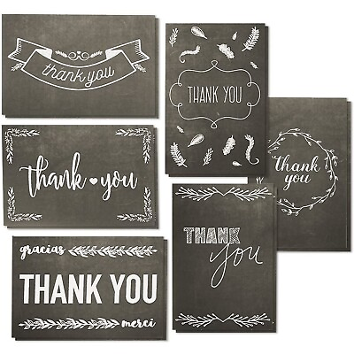 #ad 144 Pack Blank Thank you Greeting Cards Bulk w Envelope Chalkboard Design 4quot;x6quot; $24.29