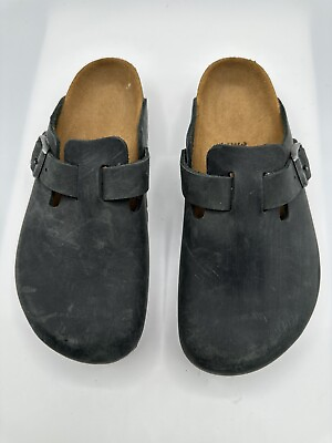 #ad Birkenstock Boston Dark Gray Leather Slip On Sandals Clogs Mule Women Sz 37 L6 $49.99