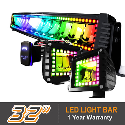 #ad 32quot; inch 180W Off road Led Light Bar RGB Halo Chasingamp;Remote Kits For SUV Truck $179.99